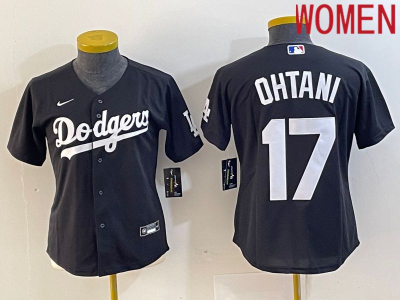 Women Los Angeles Dodgers #17 Ohtani Black Nike Game MLB Jersey style 1